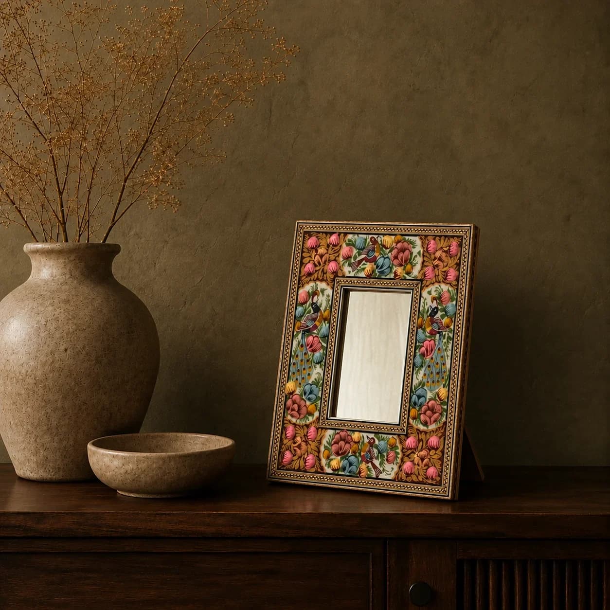 Burgundy Bird Hatem Mirror, Medium No. 2